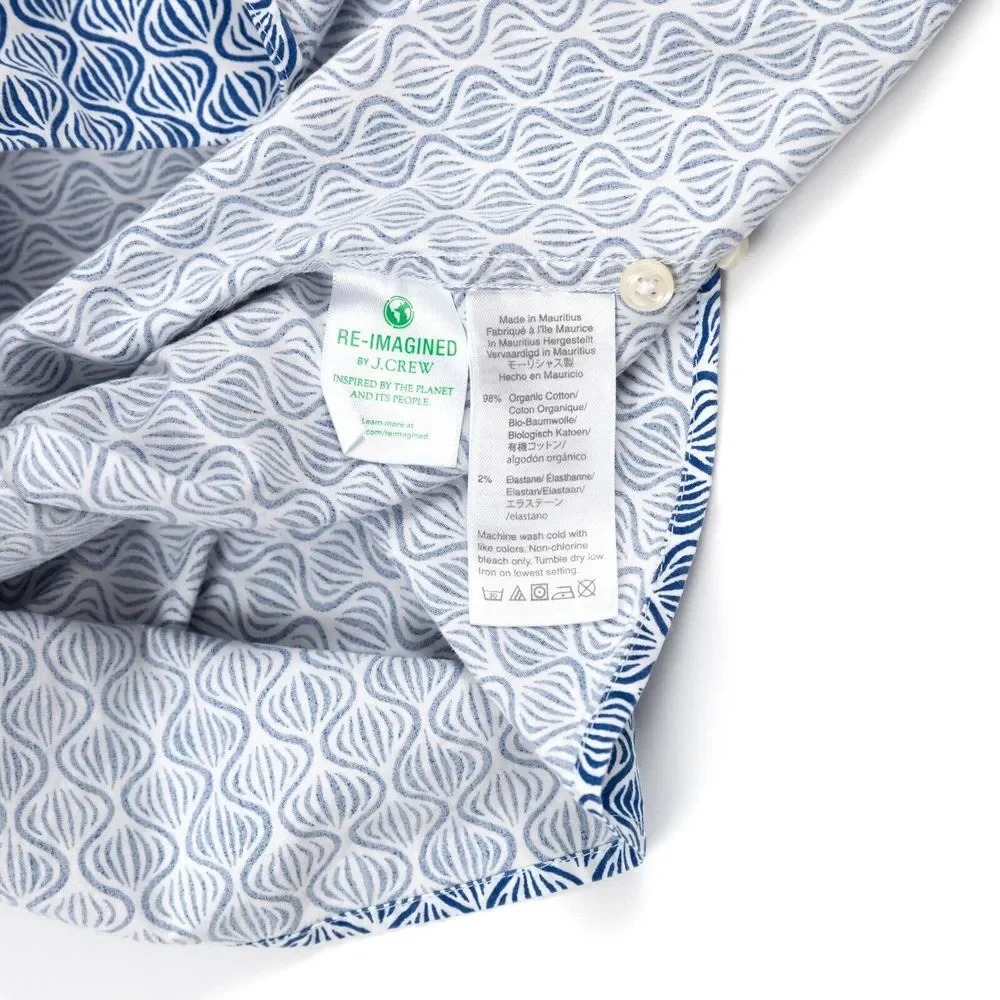 J Crew‎ Shirt Mens Large Slim Stretch All Over Geometric Blue White Button Down